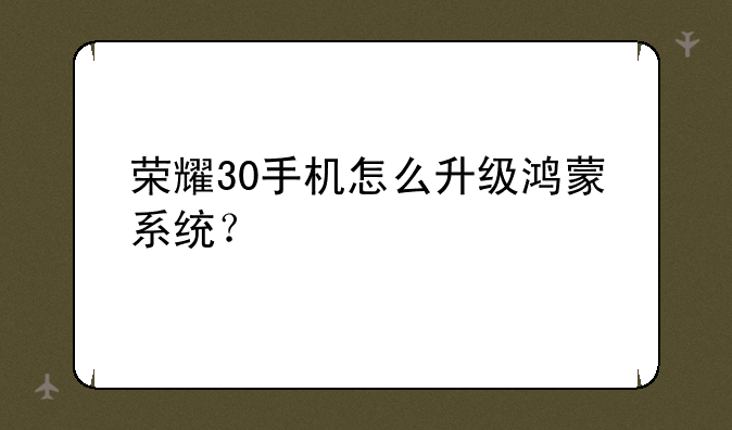 荣耀30手机怎么升级鸿蒙系统？