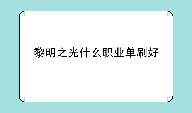 黎明之光什么职业单刷好