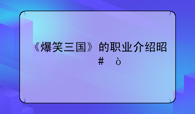 《爆笑三国》的职业介绍是什么？