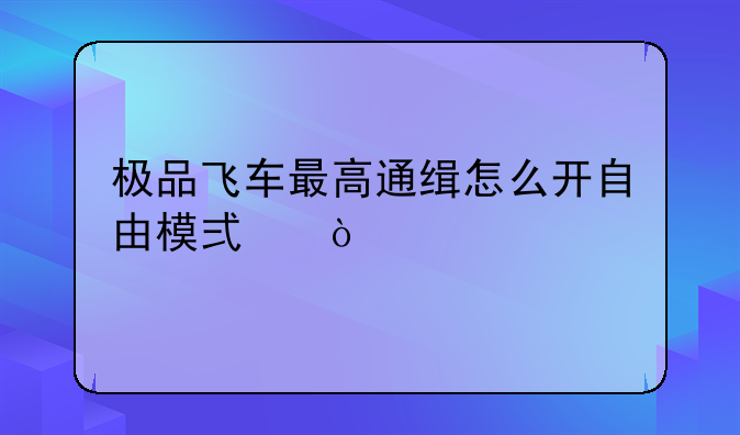极品飞车最高通缉怎么开自由模式？