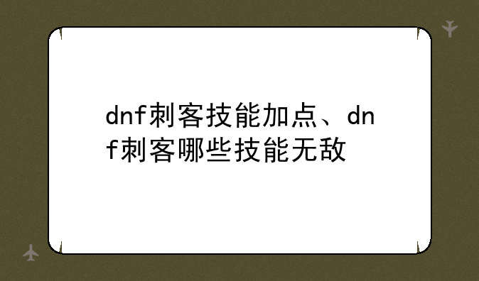 dnf刺客技能加点、dnf刺客哪些技能无敌