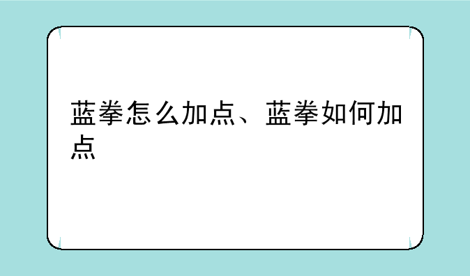 蓝拳怎么加点、蓝拳如何加点
