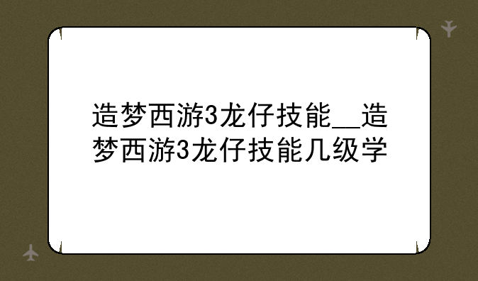 造梦西游3龙仔技能__造梦西游3龙仔技能几级学